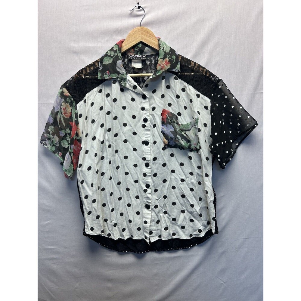 Vintage Capezio Women’s Button Up Blouse Polka Dot Floral Lace Medium